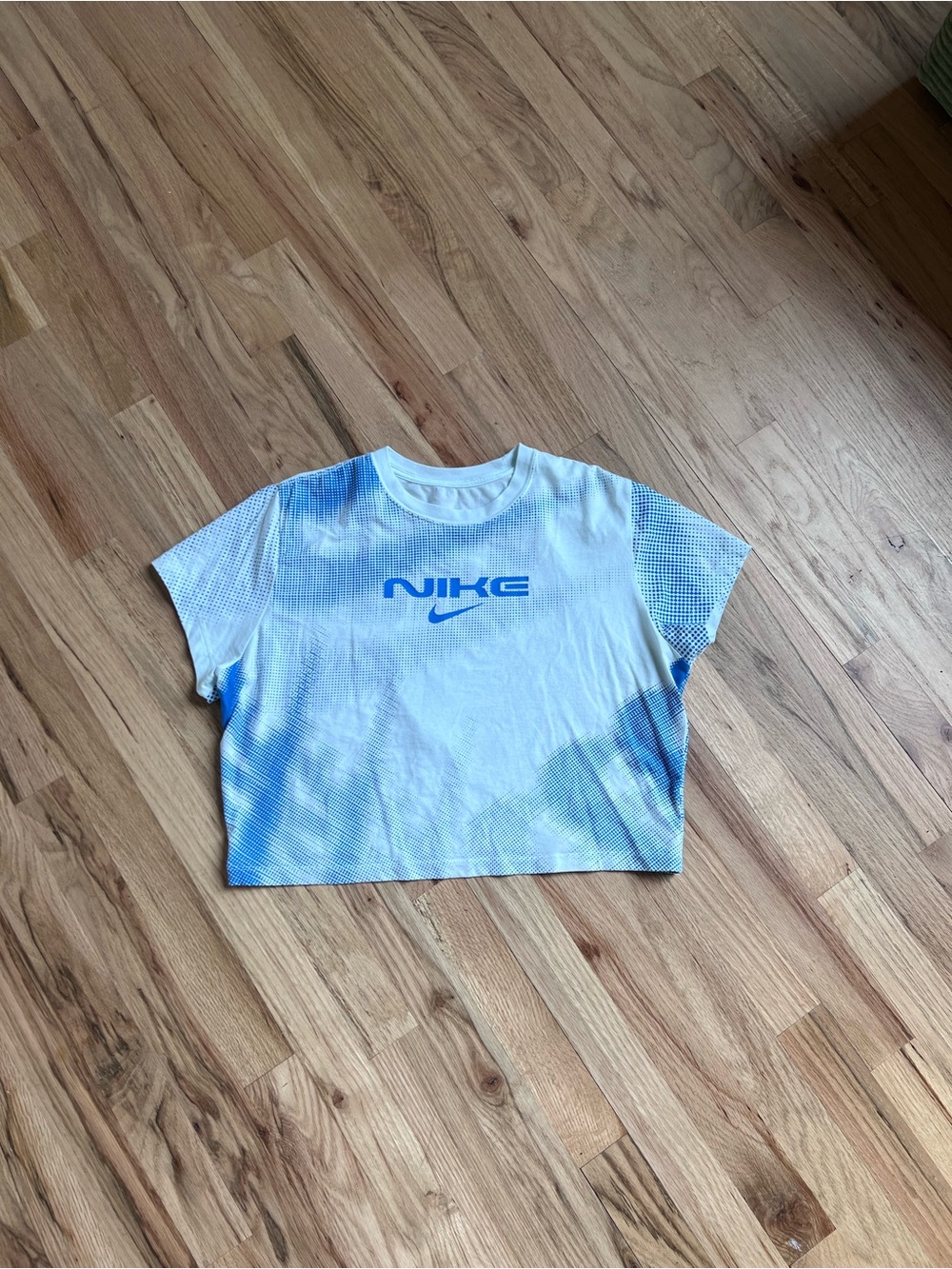 Nike White and Light Blue Gradient Crop Tee